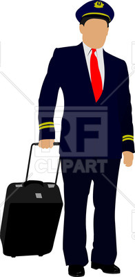 196x400 Silhouette Of Pilot With Suitcase Royalty Free Vector Clip Art