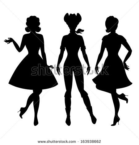 450x470 Silhouettes Of Beautiful Pin Up Girls 1950s Style. Prints