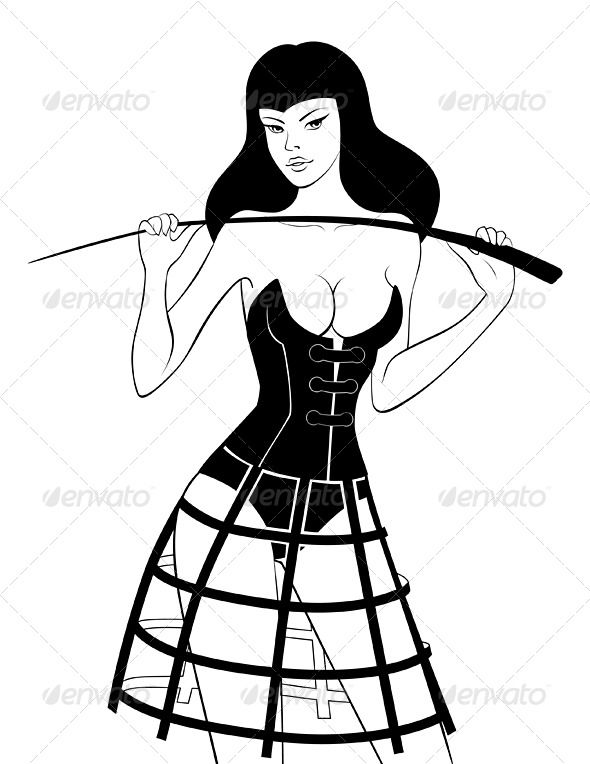 Vector illustration with a pin up girl with a fishing rod on a