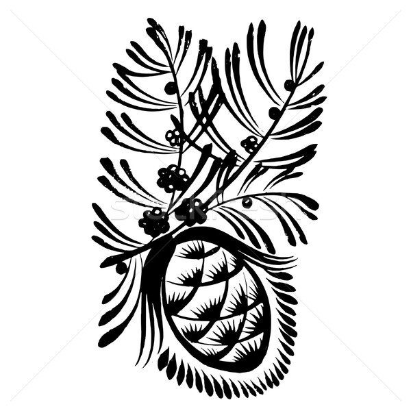 600x600 Decorative Silhouette Pine Cone With Pine Needles Vector