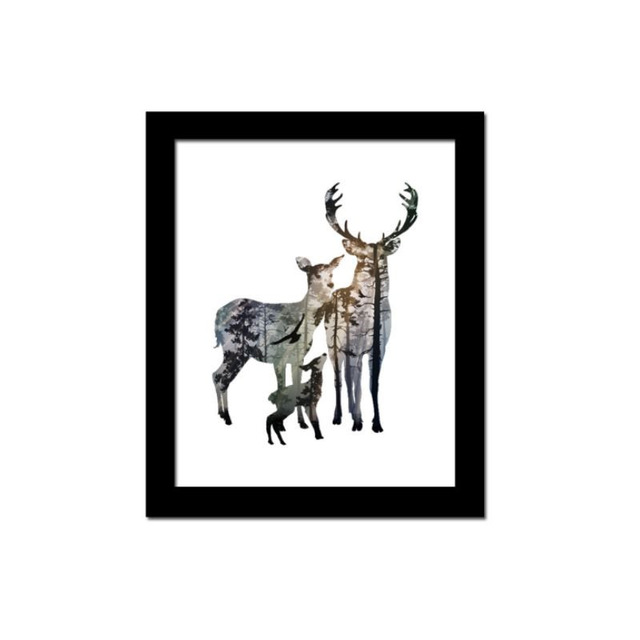 640x640 Cool Fashion Silhouette Of Deer Family With Pine Forest Canvas Art