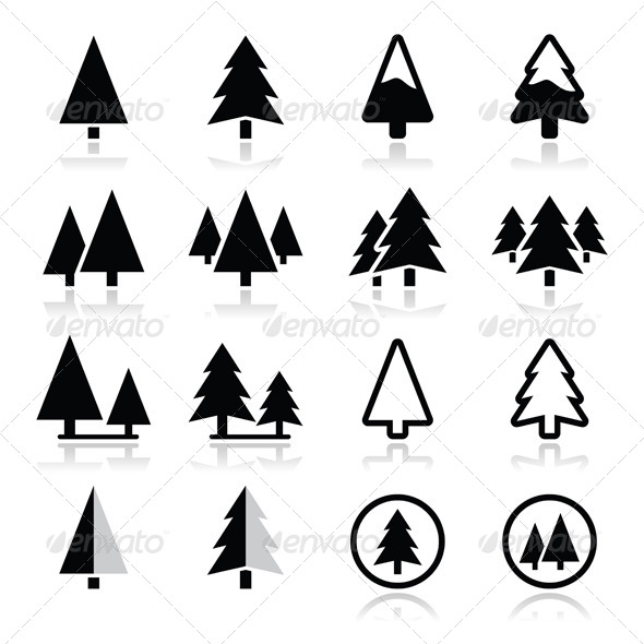 590x590 Pine Tree Vector Icons Set By Redkoala Graphicriver
