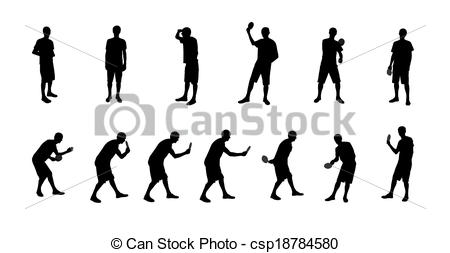 450x253 Set. Silhouettes Of People Playing Ping Pong. Vector Vector