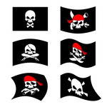 150x150 Black Pirate Flag With Skull On Stick And Two Retro Flintlock