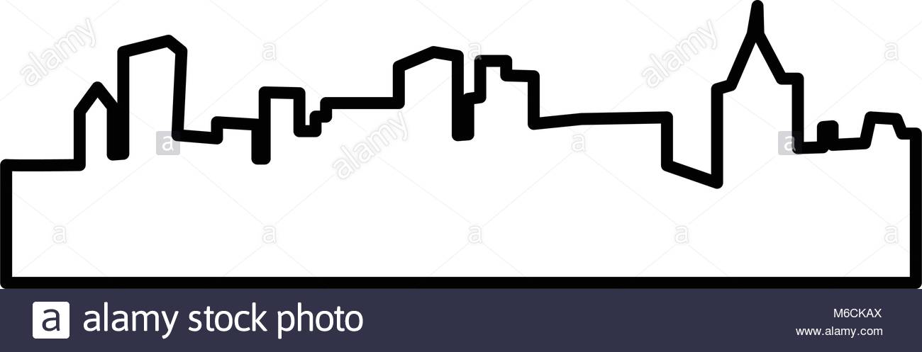 1300x497 Pittsburgh Skyline Silhouette Outline On White Background Stock