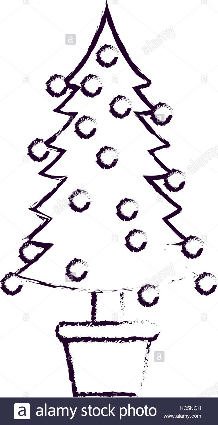 713x1390 Christmas Tree With Decorative Garlands In Plantpot Blurred Stock