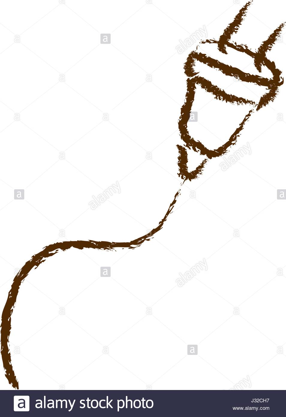 954x1390 Monochrome Hand Drawn Silhouette Of Plug Connector With Cord Stock