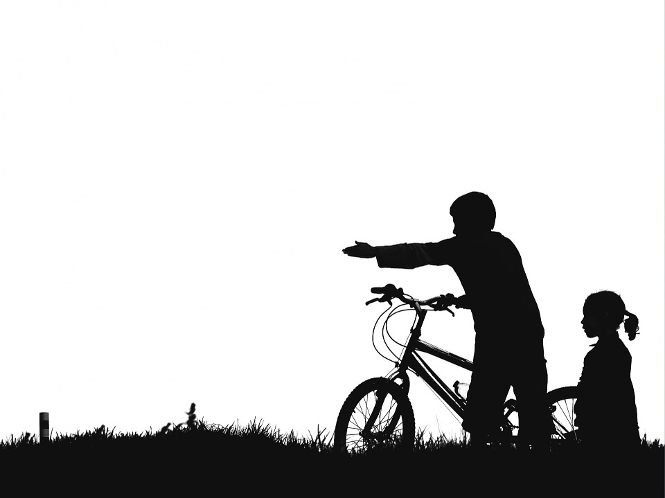 960x719 Free Photo Kids Pointing Silhouette Bike Black And White