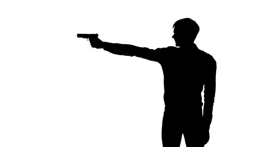 852x480 Woman Pulls Out From Behind The Gun. Silhouette. White Stock
