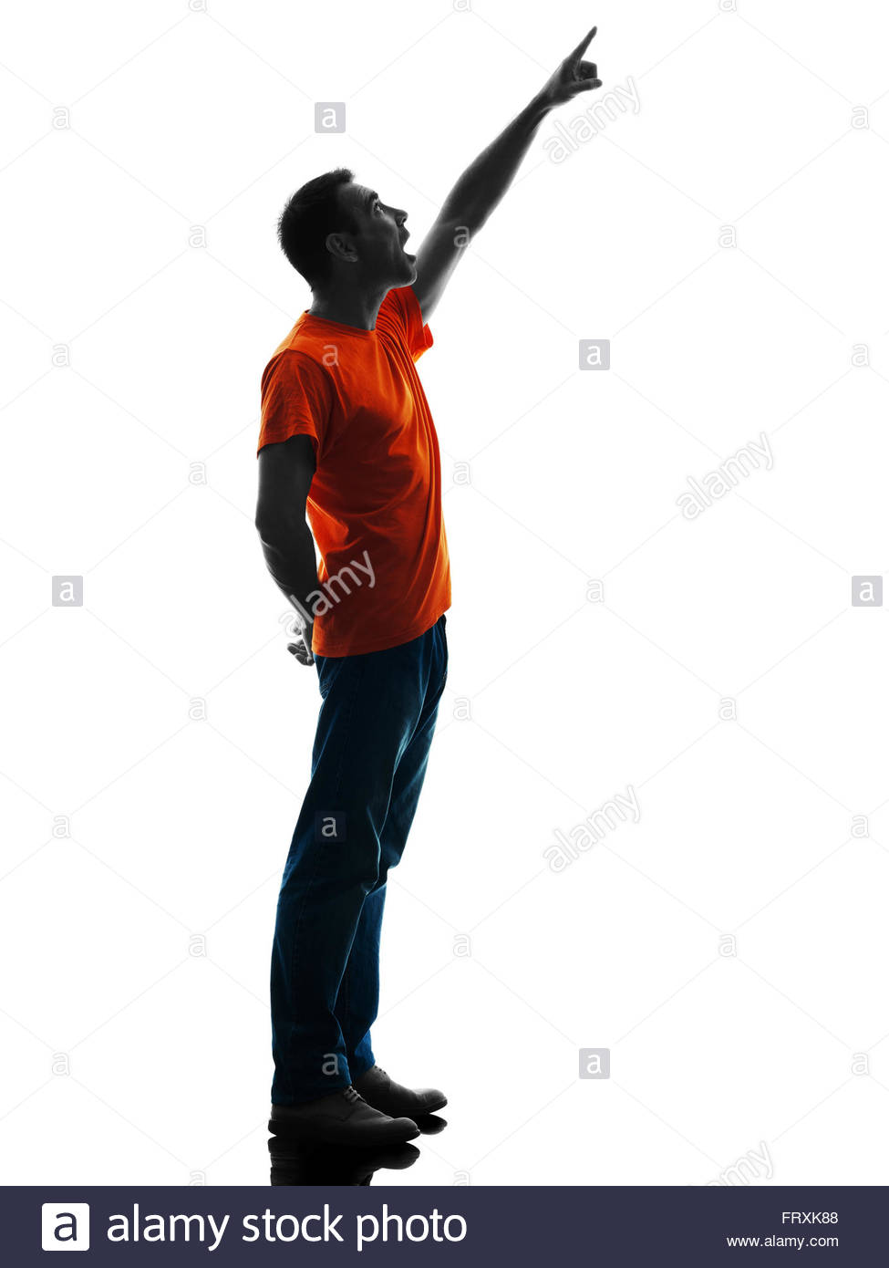 975x1390e Causcasian Man Standing Pointing In Silhouette Isolated