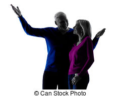 240x194 Couple Senior Happy Pointing Silhouette. One Caucasian Stock