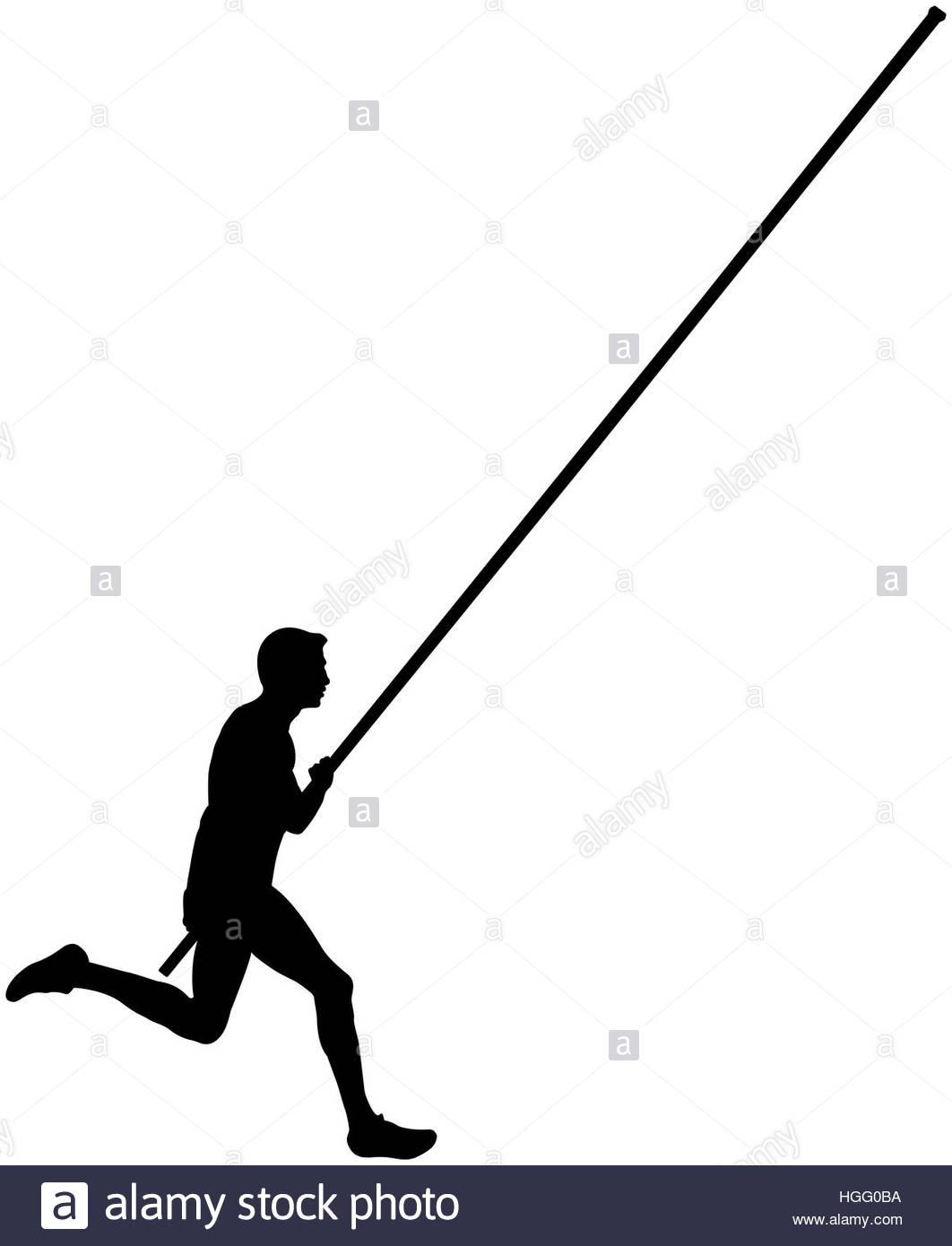1062x1390 Black Silhouette Running Athlete Male Pole Vault Stock Photo