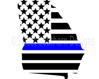 340x270 Svg, Dxf, Eps Cut File Police Shield Badge Flag Thin Blue Line Svg