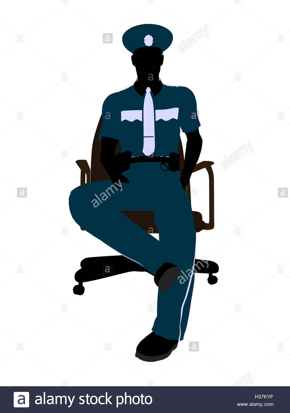 975x1390 Male Police Officer Sitting In A Chair Illustration Silhouette