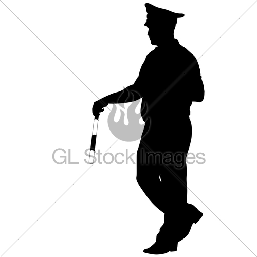 500x500 Black Silhouettes Of Police Officer With A Rod On White B Gl