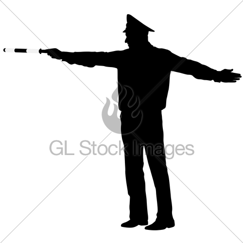 500x500 Black Silhouettes Police Officer With A Rod On White Back Gl