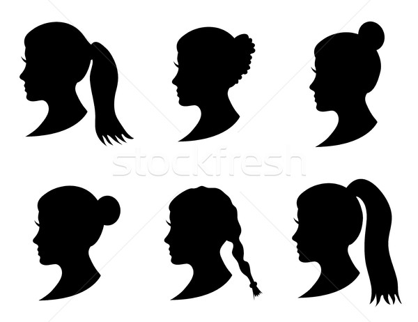 600x462 Set Of Black Silhouette Girl Head With Different Hairstyle Tail