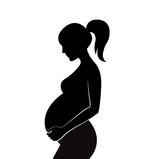 160x159 Black Silhouette Of Pregnant Woman With Curly Hair. Vector