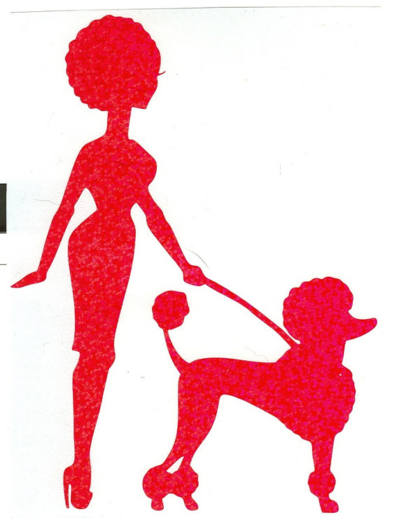 570x742 Poodle And Pin Up Silhouette Pink Glitter Vinyl Decal