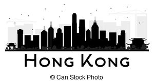 300x158 Hong Kong City Skyline Circle Black And White Illustration