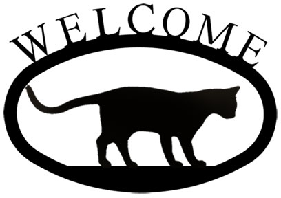 408x288 Wrought Iron Pouncing Cat Silhouette Small Metal Welcome Sign