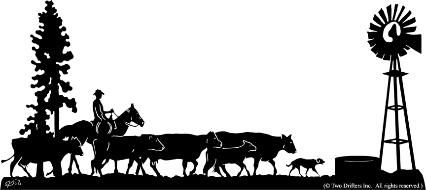 864x387 Western Ranch Silhouette Clipart