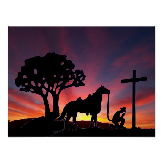 540x540 Cowboy Praying At The Cross With Horse