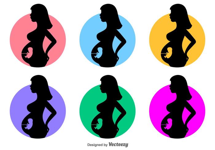 700x490 Vector Pregnant Mom Silhouette Set