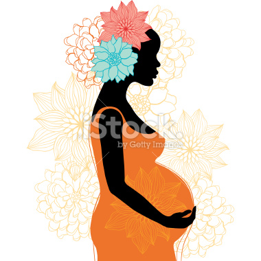 380x380 Silhouette Of Pregnant Woman With Flowers. Vector Vector Art