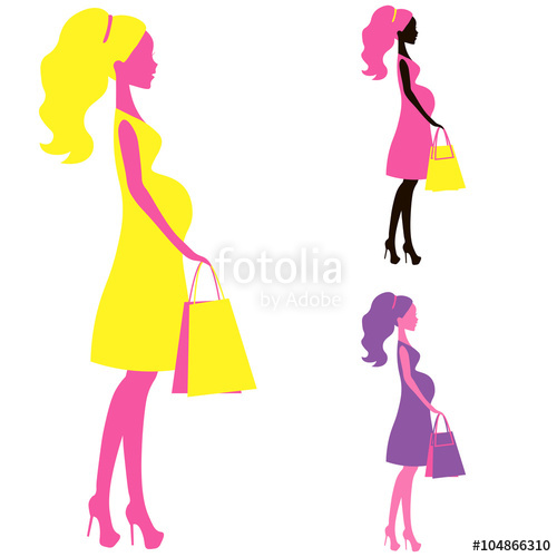 500x500 Vector Icon Of Beautiful Pregnant Women Shopping Belly Lady