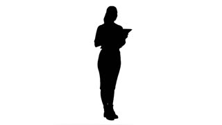 320x180 Silhouette Concentrated Businesswoman Standing With Digital Tablet