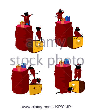 300x352 Little Cute Mouses With Christmas Presents Silhouette On A White