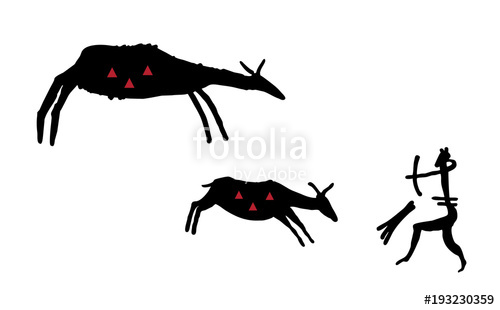 500x310 Primitive Hunting. Stylization. The Silhouette Of A Man In