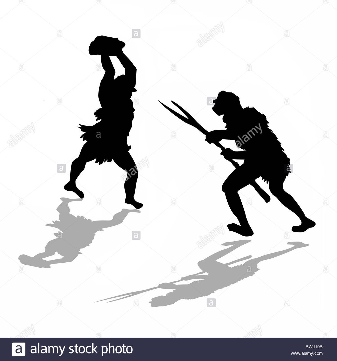 1300x1390 Silhouette Two Fight Primitive Persons Stock Photo 32972699