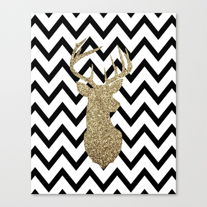 700x700 Glitter Deer Silhouette With Chevron Canvas Print By