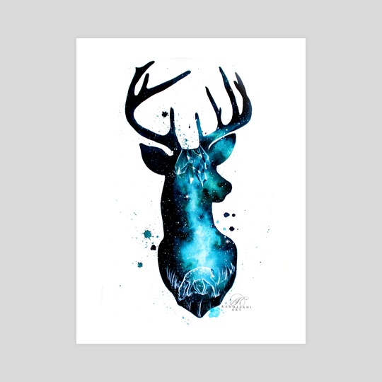540x540 Milky Way Deer Silhouette With Crystals, An Art Print By Addison
