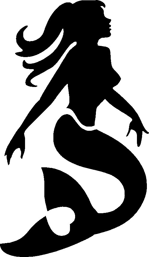494x851 Black Static Mermaid Silhouette With Heart Print On Tail Tattoo