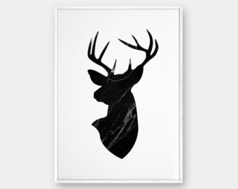 340x270 Deer Head Black Deer Antlers Wall Art Printable Deer Art