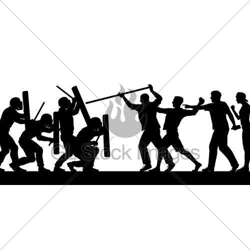 500x500 Mob Fighting Police Silhouette Gl Stock Images