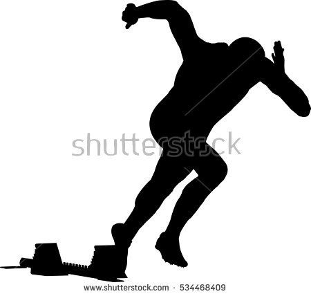 450x428 Start Men Runner Of Sprint In Starting Blocks. Black Silhouette