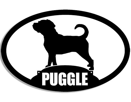 500x390 Oval Puggle Silhouette Sticker (Dog Pug Beagle Mix Breed