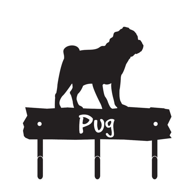 800x800 Pug Dog Breed Silhouette Leash Hook Holder Amp Key Rack Metal