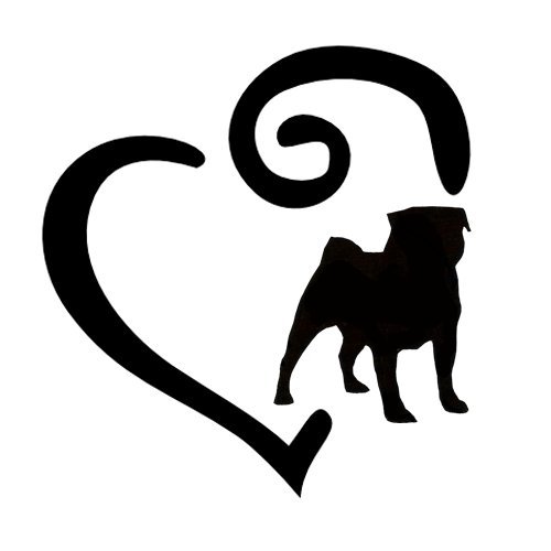 500x500 Swirl Heart Dog Breed Decal (Pug, Black)