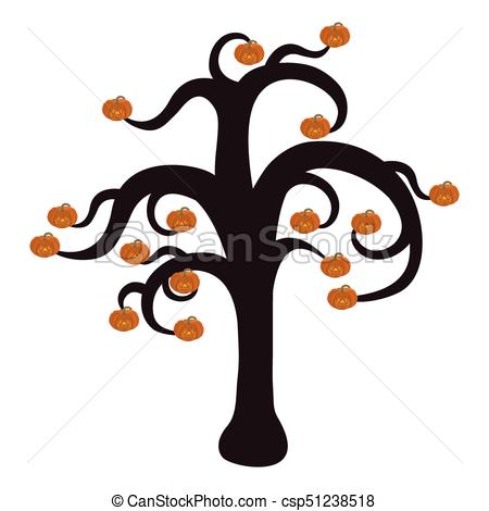 450x470 Silhouette Of A Tree For Halloween With Burning Pumpkins Vector