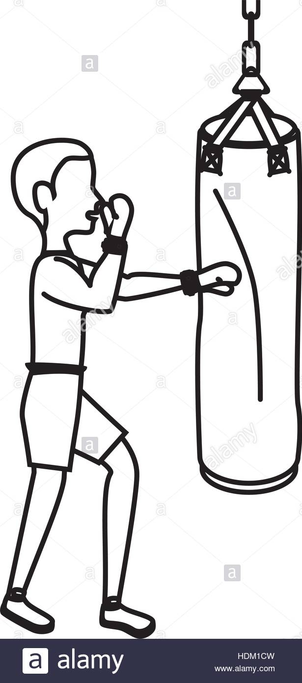 615x1390 Boxer Silhouette Avatar With Punch Bag Icon Vector Illustration