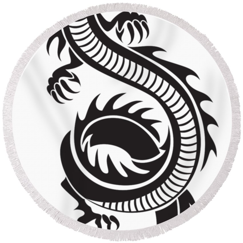 850x850 Chinese Dragon Silhouette Purple Round Beach Towel For Sale By