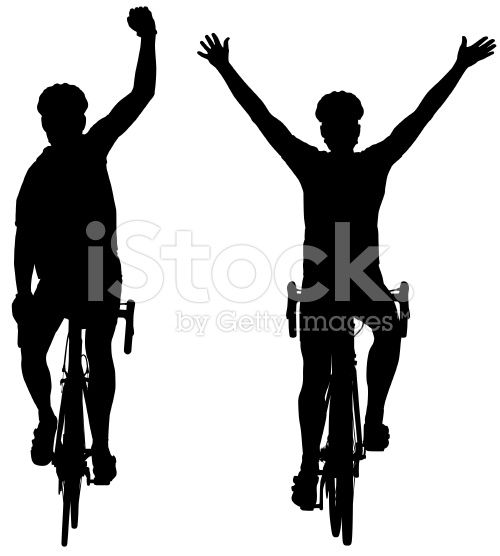 500x556 Silhouettes Of Road Bike Cyclists Winning The Race Celebrating