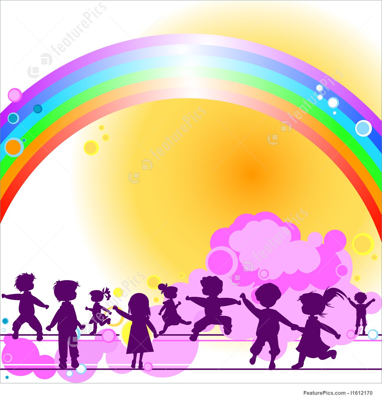 1297x1360 Kids And Rainbow Illustration