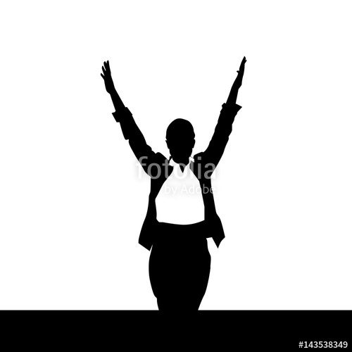 500x500 Business Woman Black Silhouette Excited Raised Hands Over White