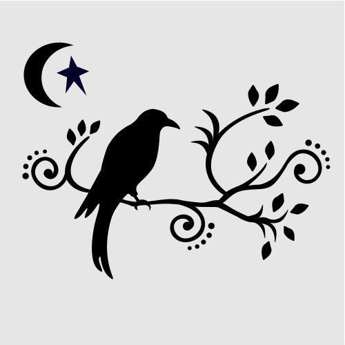 500x500 Crow Raven Stencil Scroll Branches Templates Moon Star Stencils